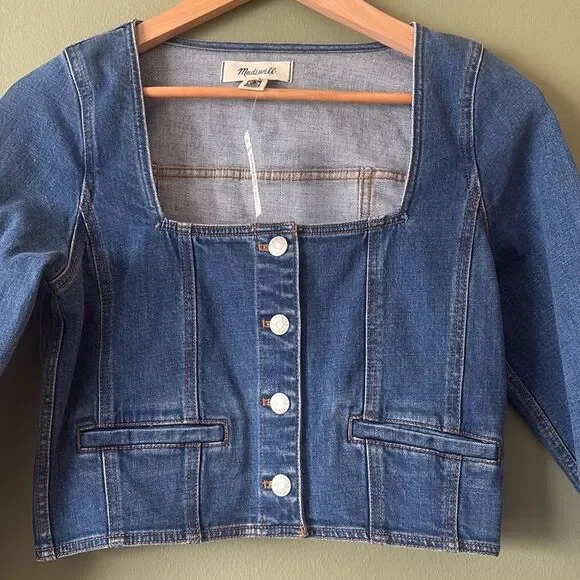 NWT Madewell Denim Square-Neck Crop Top in Hallwood Wash Sz 4 - Picture 3 of 7
